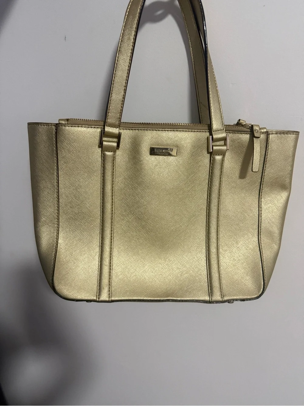 kate spade Metallic Gold Tote Bag with Double Handles